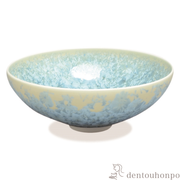 送料無料】 平茶碗 花結晶 縹 / 抹茶碗 茶道具 茶器 お稽古用 抹茶
