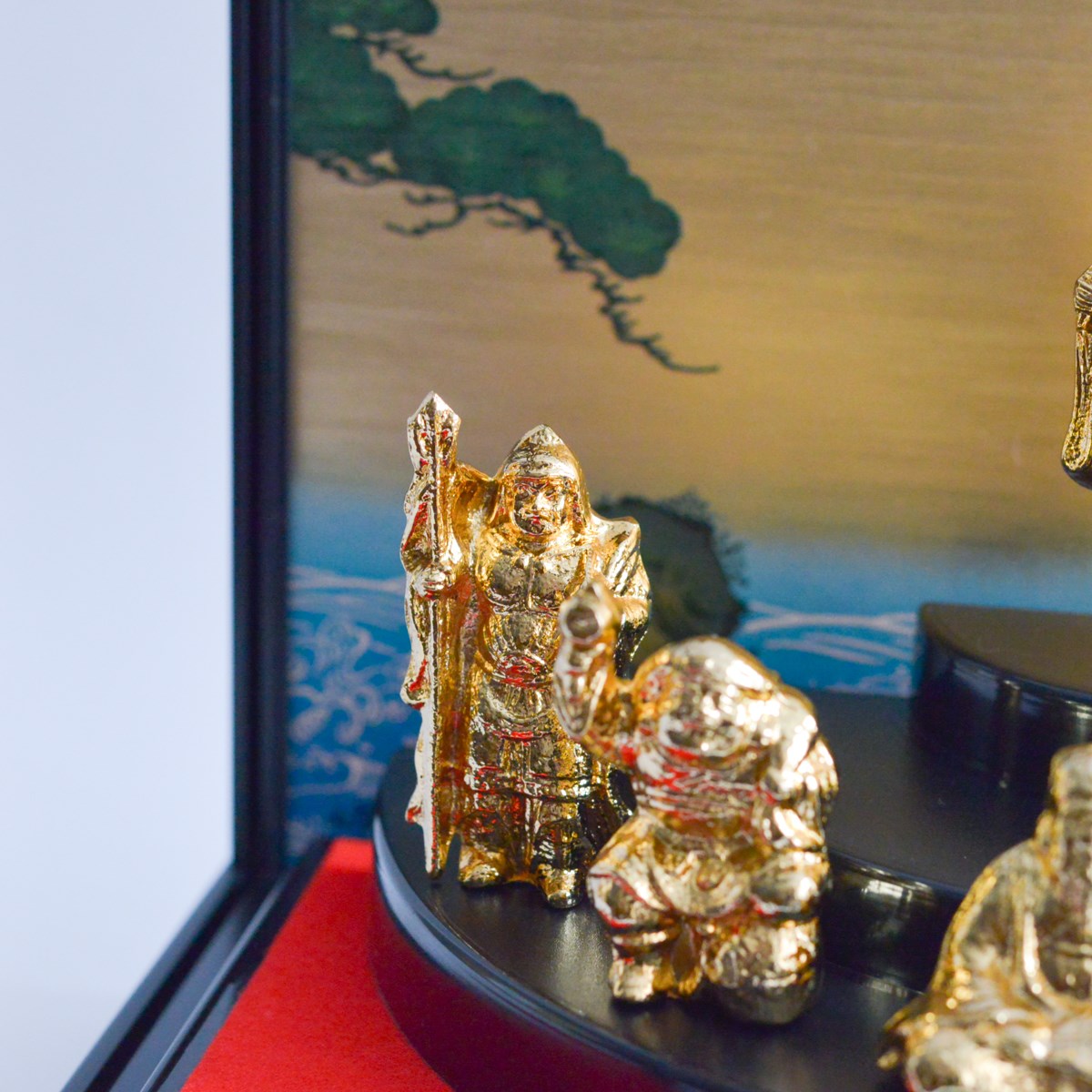 純銀製 恵比寿様 置物 ガラスケース・共箱付 縁起物 七福神 純銀製