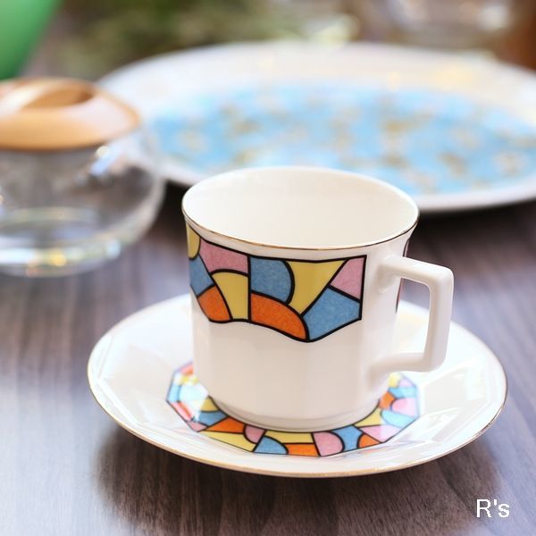 横浜焼 井村製 明治 輸出手 アンティーク カップ＆ソーサー1客 業平東