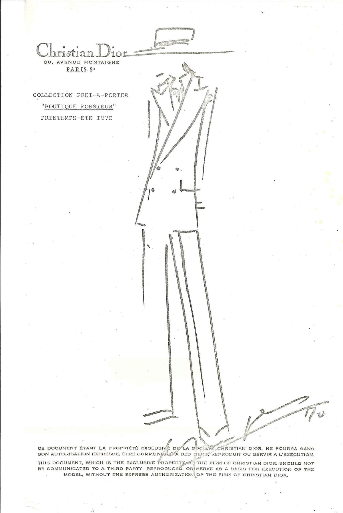 真作 Christian Dior Marc Bohan デザイン画 原画 真作 Christian Dior