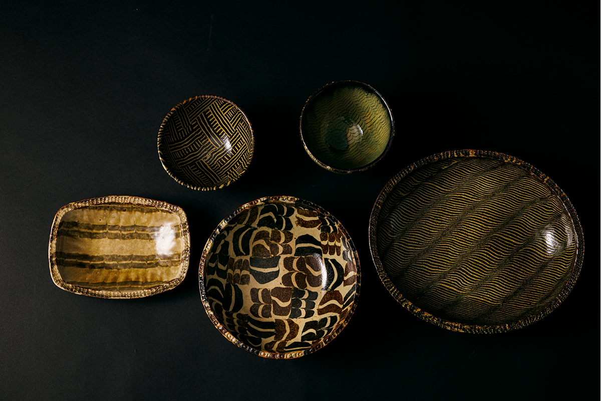 沖塩明樹 寒風春木窯 面取り花瓶 線模様 岡山 民芸 民藝 武内晴二郎