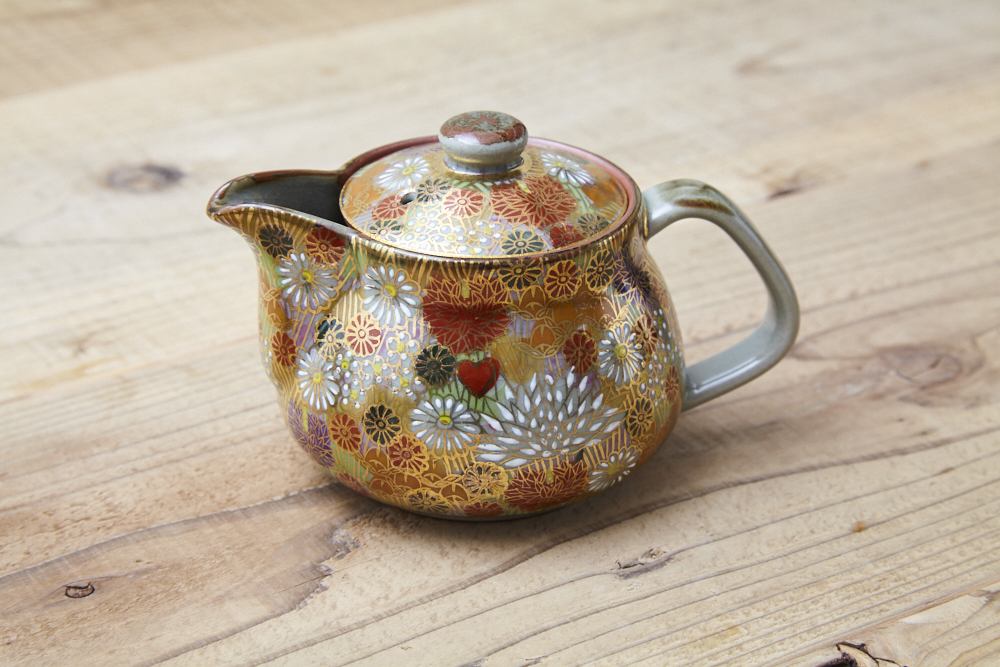 九谷焼【茶器・急須・ティーポット3点セット】大 (金花詰)【裏絵】 <br