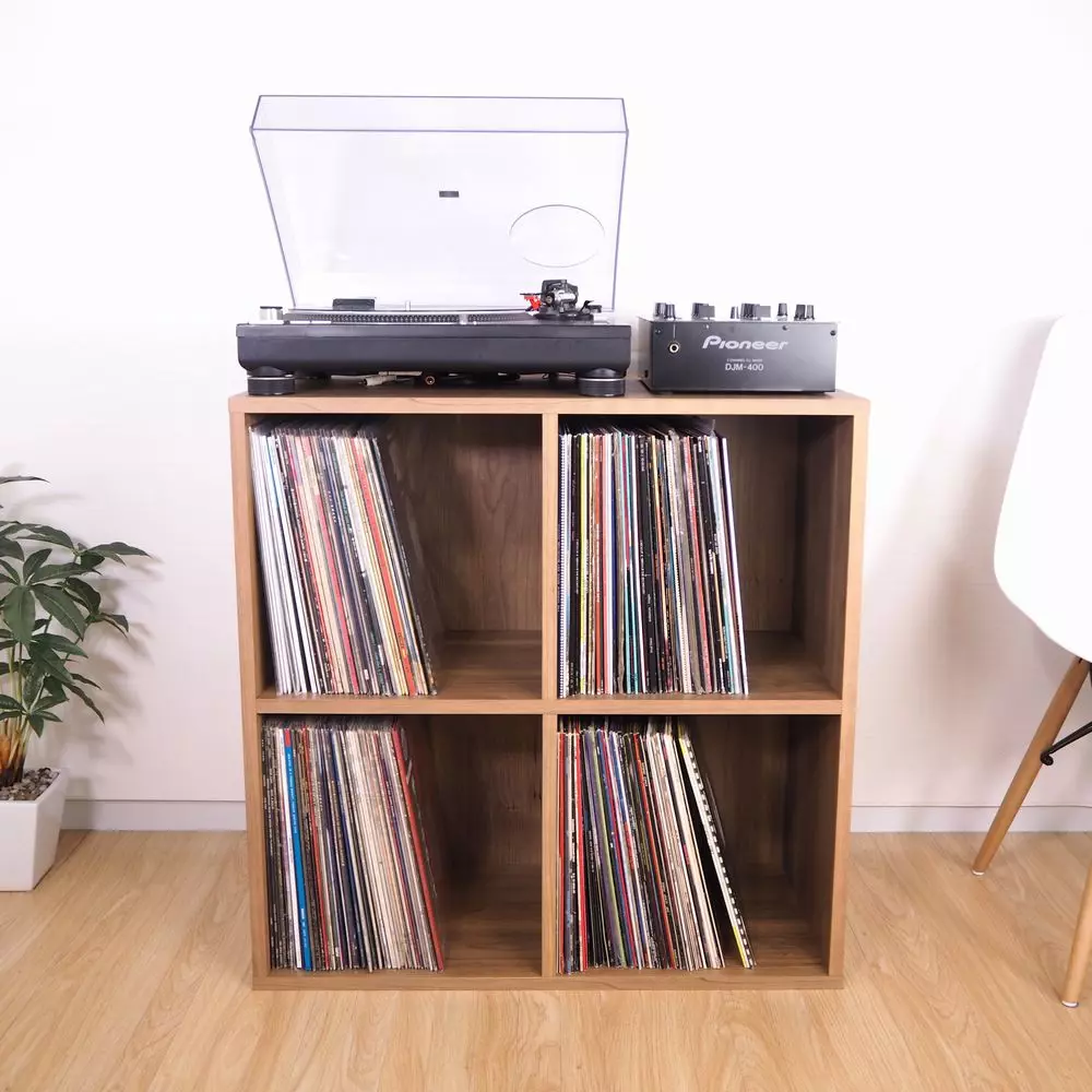 レコードラック プレーヤー台4BOX ナチュラル/レコードラック｜CD