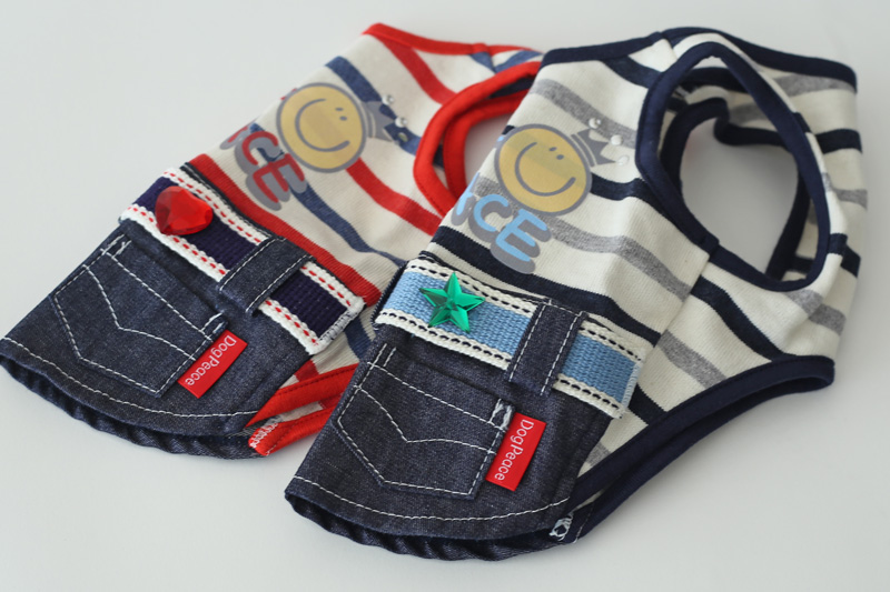 犬服 No.197 トリコロールボーダー×デニムワンピース ハンドメイド