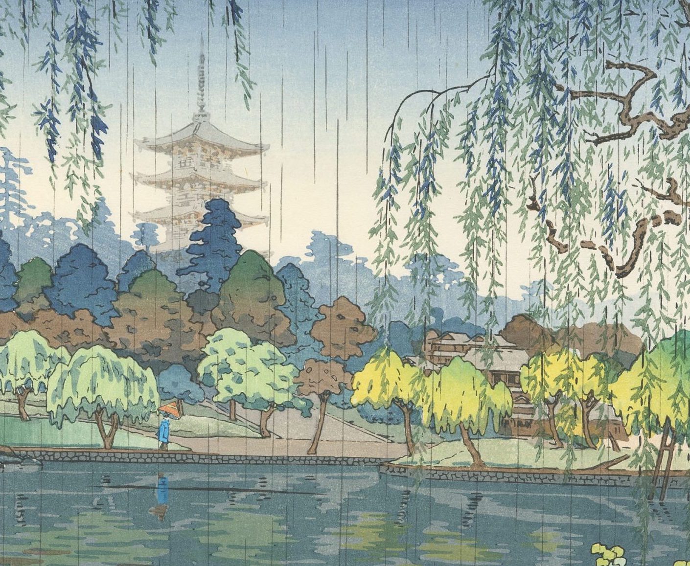 川瀬巴水 版画 春の月 二宮海岸 昭和七年 ジークレー複製 額装収納 川瀬