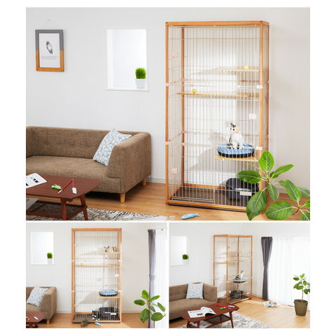 dショッピング |猫 ケージ キャットケージ 3段 木製 おしゃれ 木目調