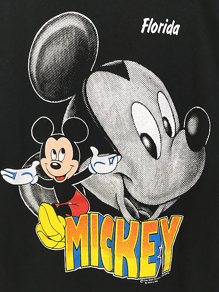 80sヴィンテージミッキーマウスフェイスTシャツ黒XLフェードdisney