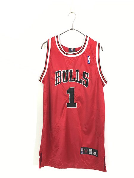 古着 adidas NBA Chicago BULLS ブルズ No1 「ROSE」 光沢 サテン