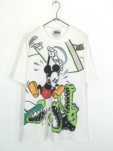 古着 90s USA製 Disney Mickey ミッキー ワニ BIG プリント Tシャツ XL