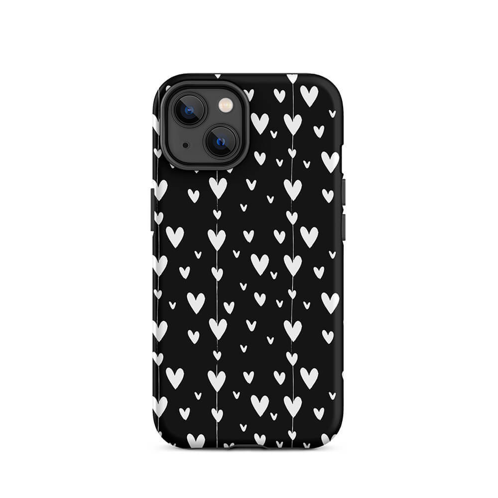 Black Minimalist Lovely Aesthetic Heart iPhone 15 14 Tough Case