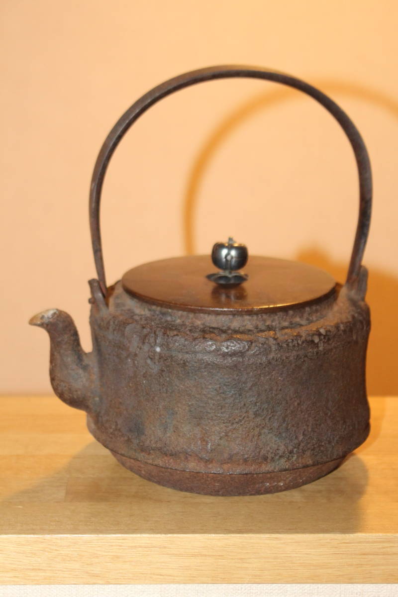 加】729e 時代茶道具 龍文堂造 紫斑銅蓋 華 鉄瓶 / 煎茶道具