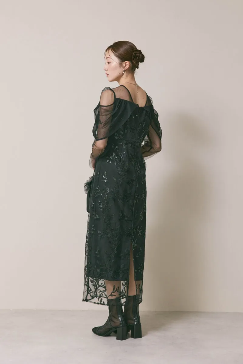 フラワーレースシアーフリルマーメイドドレス Leja LEJA フラワー