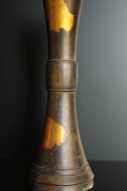 極美品・共箱あり】秦蔵六 塗金銅花器 立鼓式 花瓶 ブロンズ 作家物 蔵出し