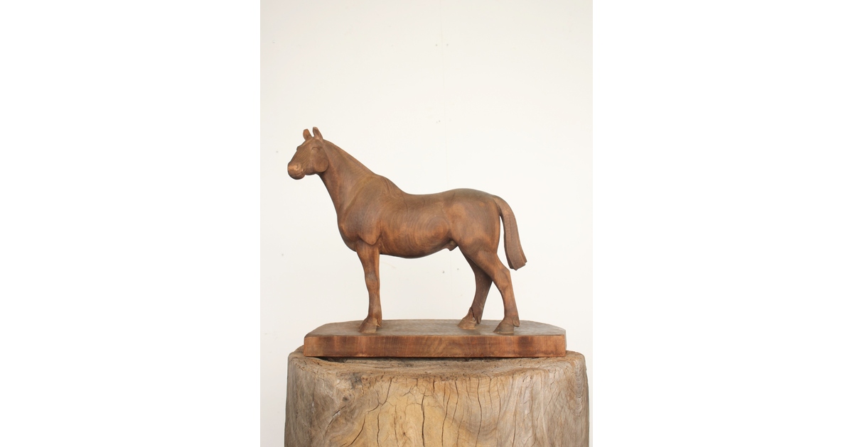 木製馬の彫刻 約30cm 木製馬の彫刻 約30cm 木彫 馬 | 古物屋 壱両