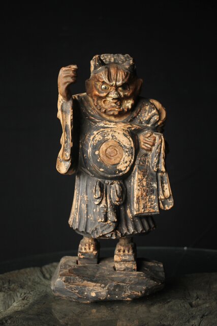 木彫玉眼 大津絵 鬼の寒念仏 X338｜骨董店 のびる 古美術 骨董 和風