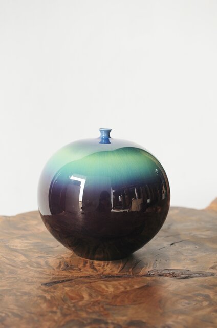 人間国宝 三代徳田正彦/八十吉 九谷彩釉壺 共箱 P348｜骨董店 のびる