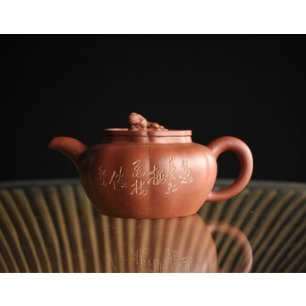 中国 紫砂 朱泥 漢詩文 急須 茶壷 V R7363