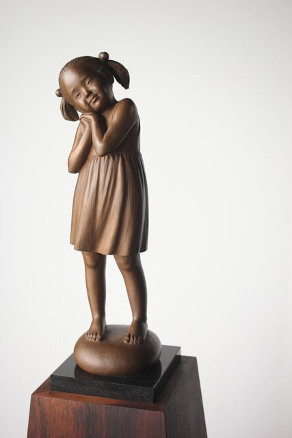 加藤豊 ブロンズ 少女像 銅像 M274｜骨董店 のびる 古美術 骨董 和風