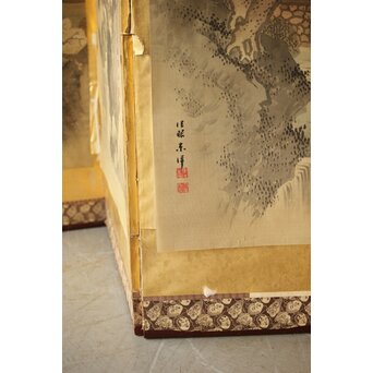 東東洋 屏風 六曲一双 絹本肉筆 法眼東洋 金地 日本画 Z421｜骨董店