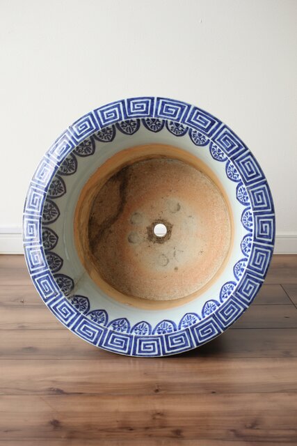 超大 染付六面梅花形植木鉢 盆栽鉢 冰裂纹青花花盆年代