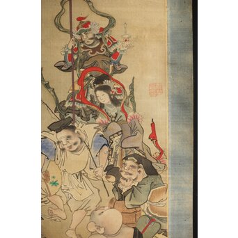 江戸時代 水墨画 掛け軸 七福神 江戸時代 水墨画 掛け軸 七福神 掛け軸