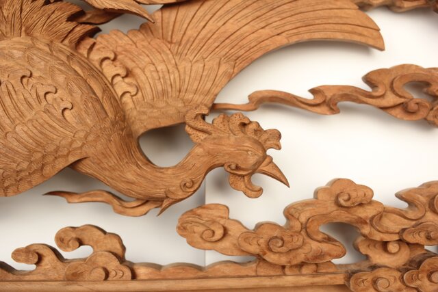 雲海鳳凰図 木彫欄間 2枚1組 R0288｜骨董店 のびる 古美術 骨董 和風