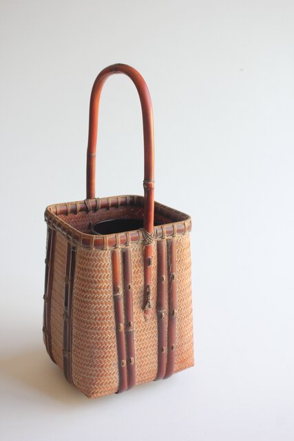 八木澤啓造(蒼玕) 黙心網代花籠 竹工芸 共箱 U387｜骨董店 のびる 古