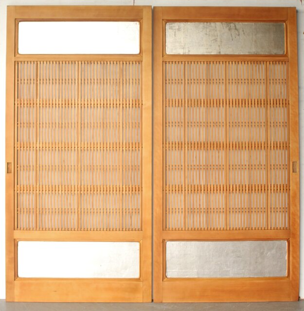 銀張 障子枠付 ハイサイズ格子戸 2枚1組 L1194｜骨董店 のびる 古美術