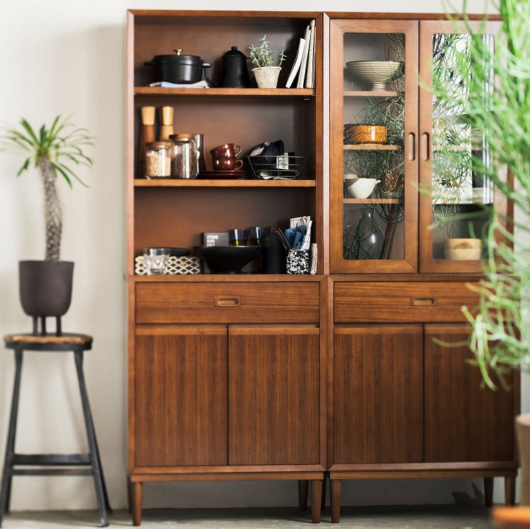 オールドカリモク】 ラタン 電話台 チェスト 籐扉 レトロ 木製