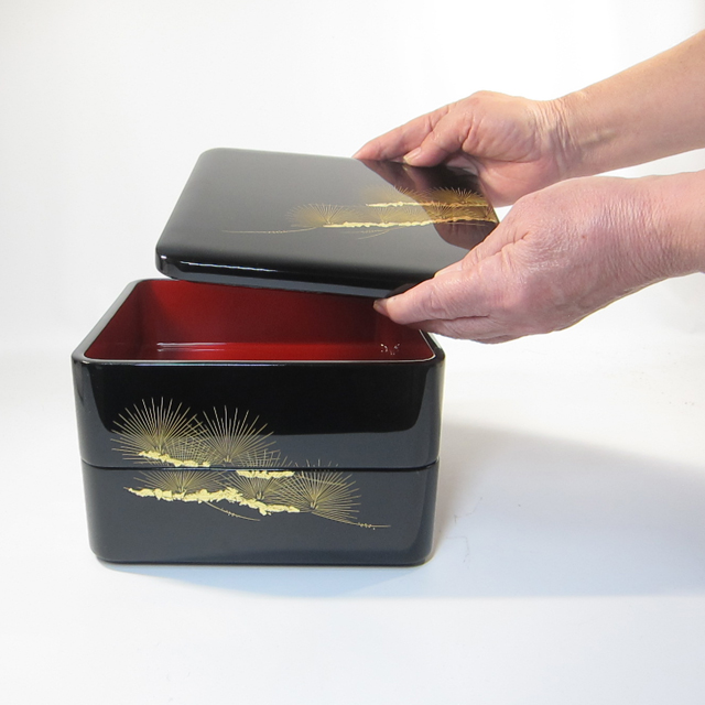 希少 未使用 輪島塗 角型 三段重 無地 W20×H19cm 溜蝋色 共箱付 希少