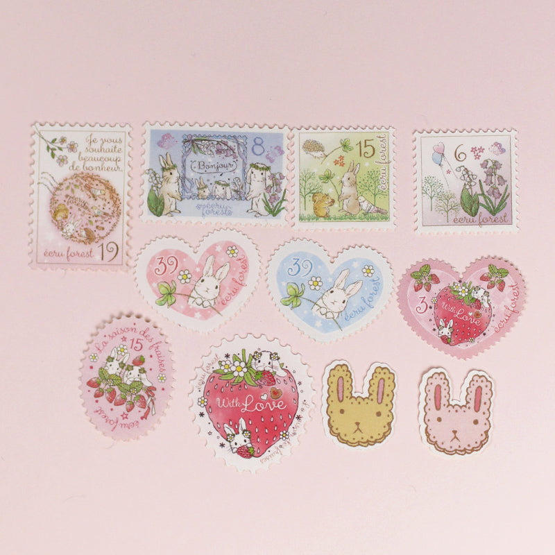 フレークシール切手風【その2：ピンクver】・消印風日付印とお揃い