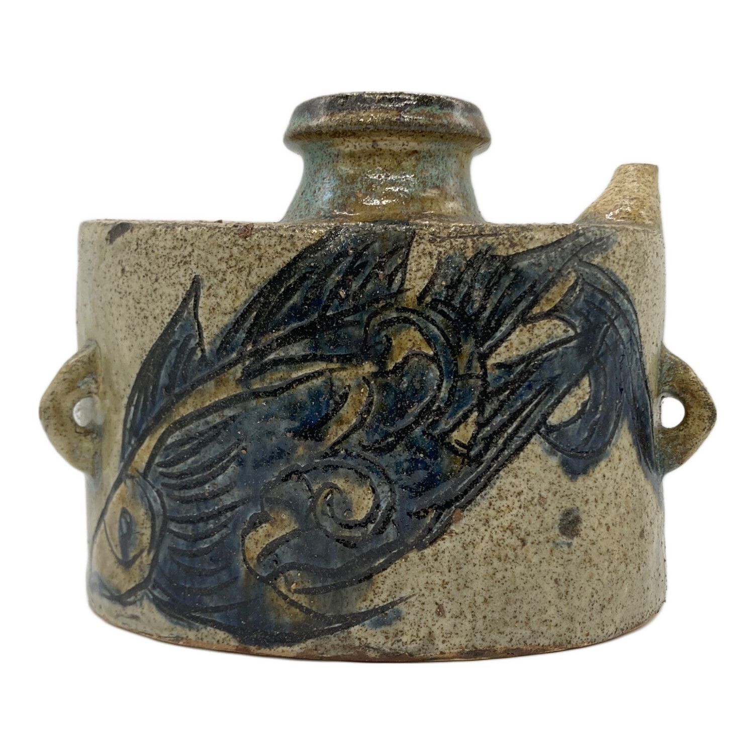 人間国宝 金城次郎 双魚紋抱瓶 沖縄県 壺屋焼 やちむん 伝統 酒器 陶器