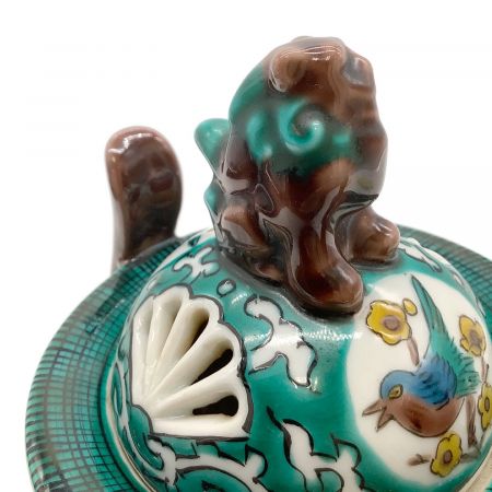 古青手九谷焼 緑釉獅子付香炉 高さ35cm 古青手九谷焼 緑釉獅子付香炉