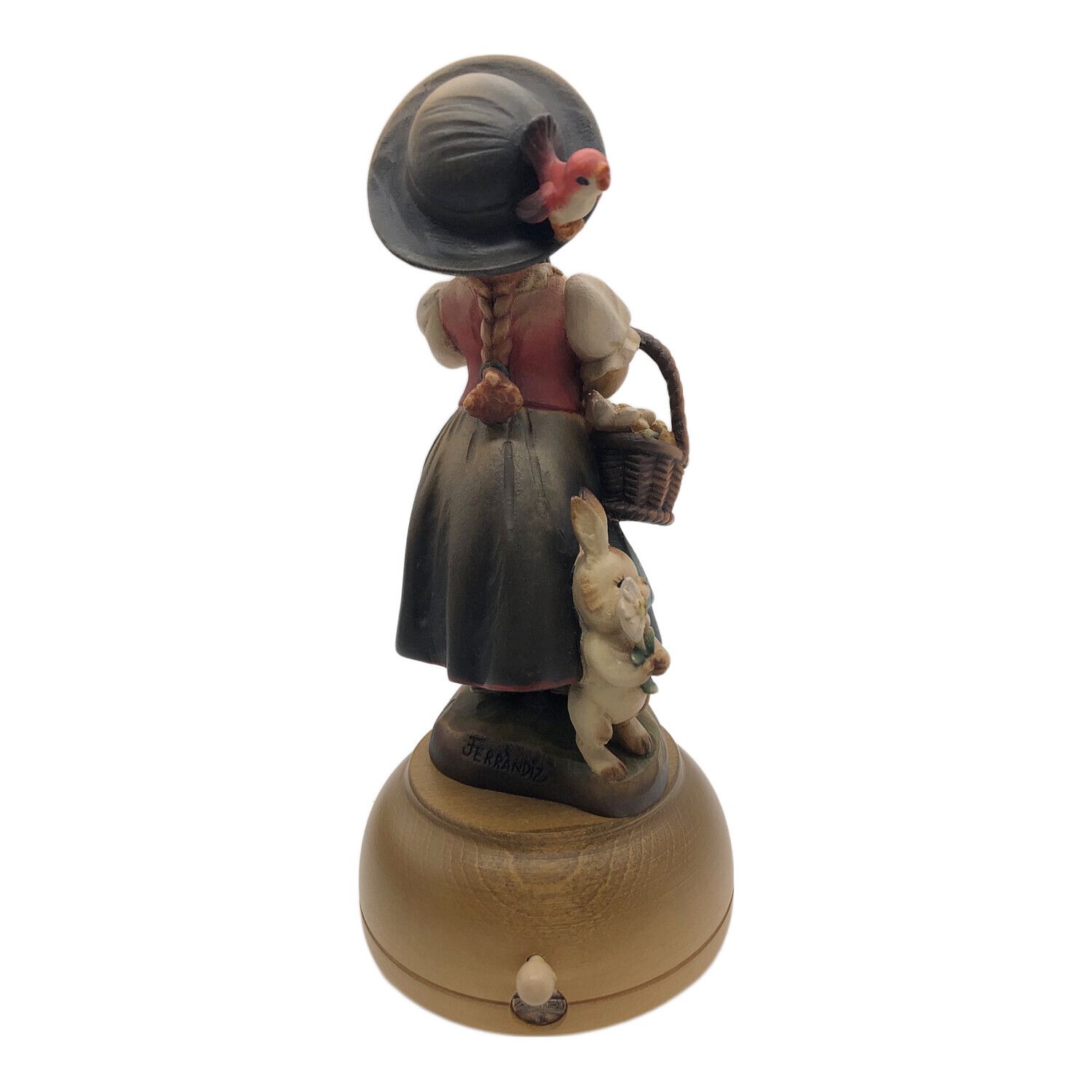 大幅再値下げ)木製彫刻-蓮の花をもつ南国の少女像 アンティーク