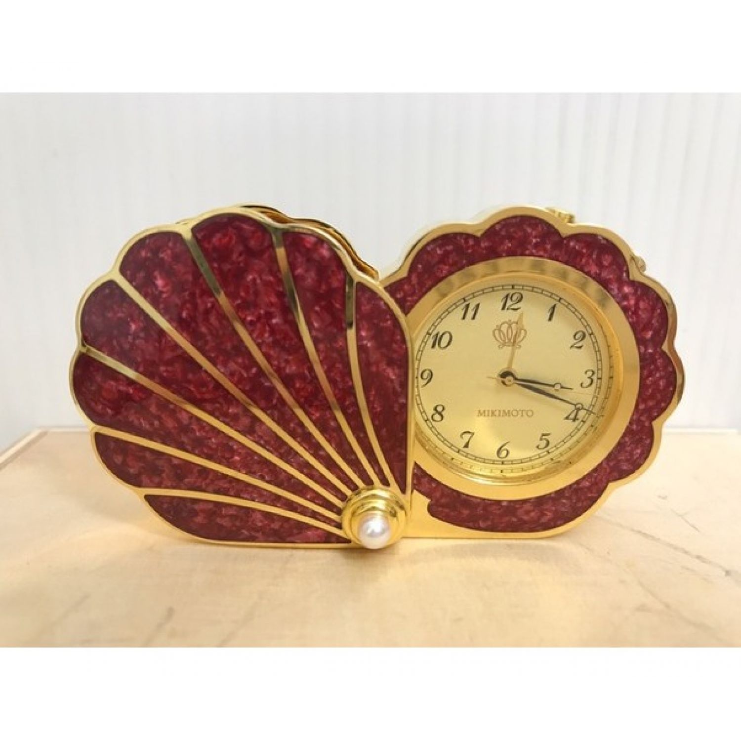 ミキモト シェル型 時計 クリスタルラッカー 青 トラベルクロック