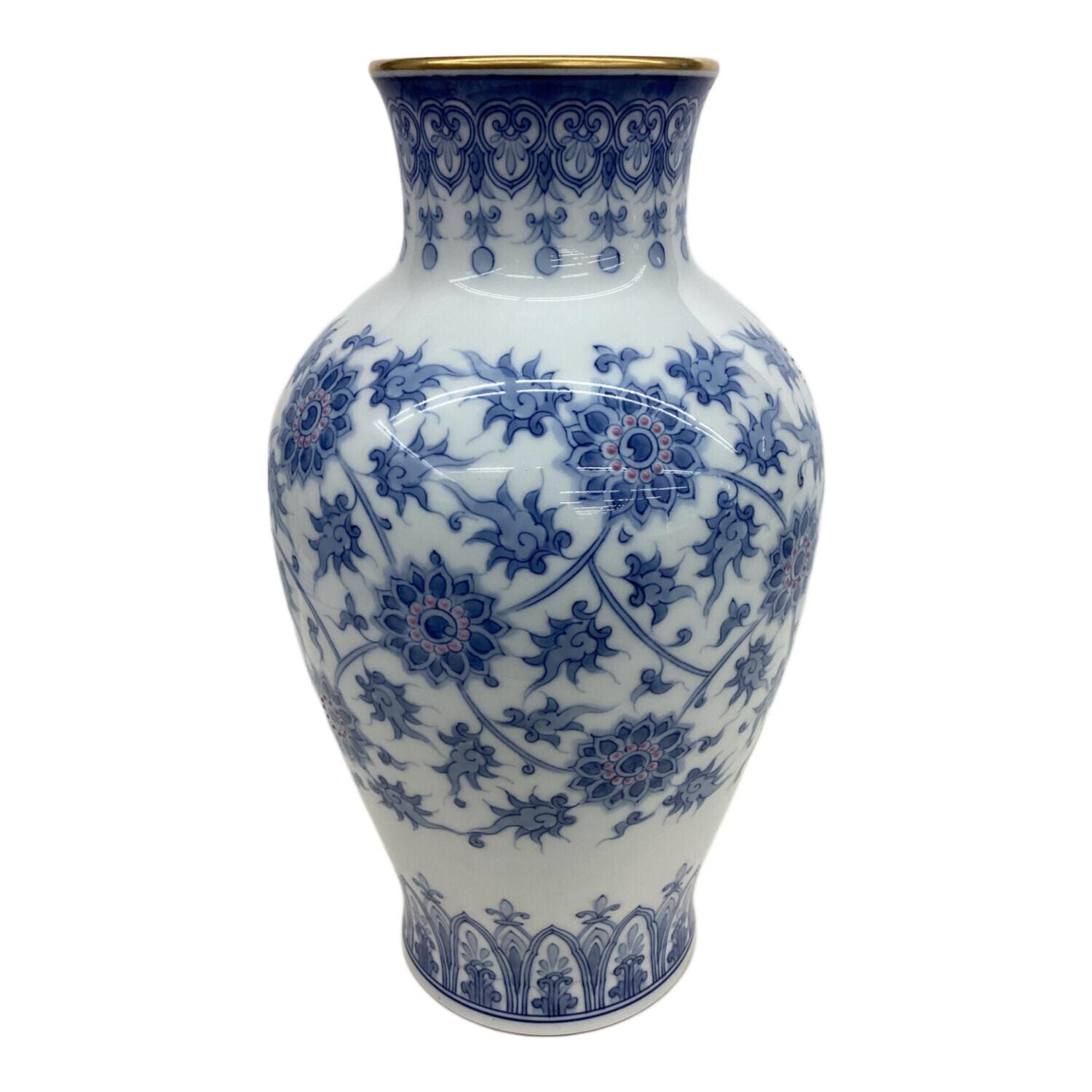 大倉陶園 ブルーローズ 花瓶 壺 インテリア フラワーベース 大倉陶園