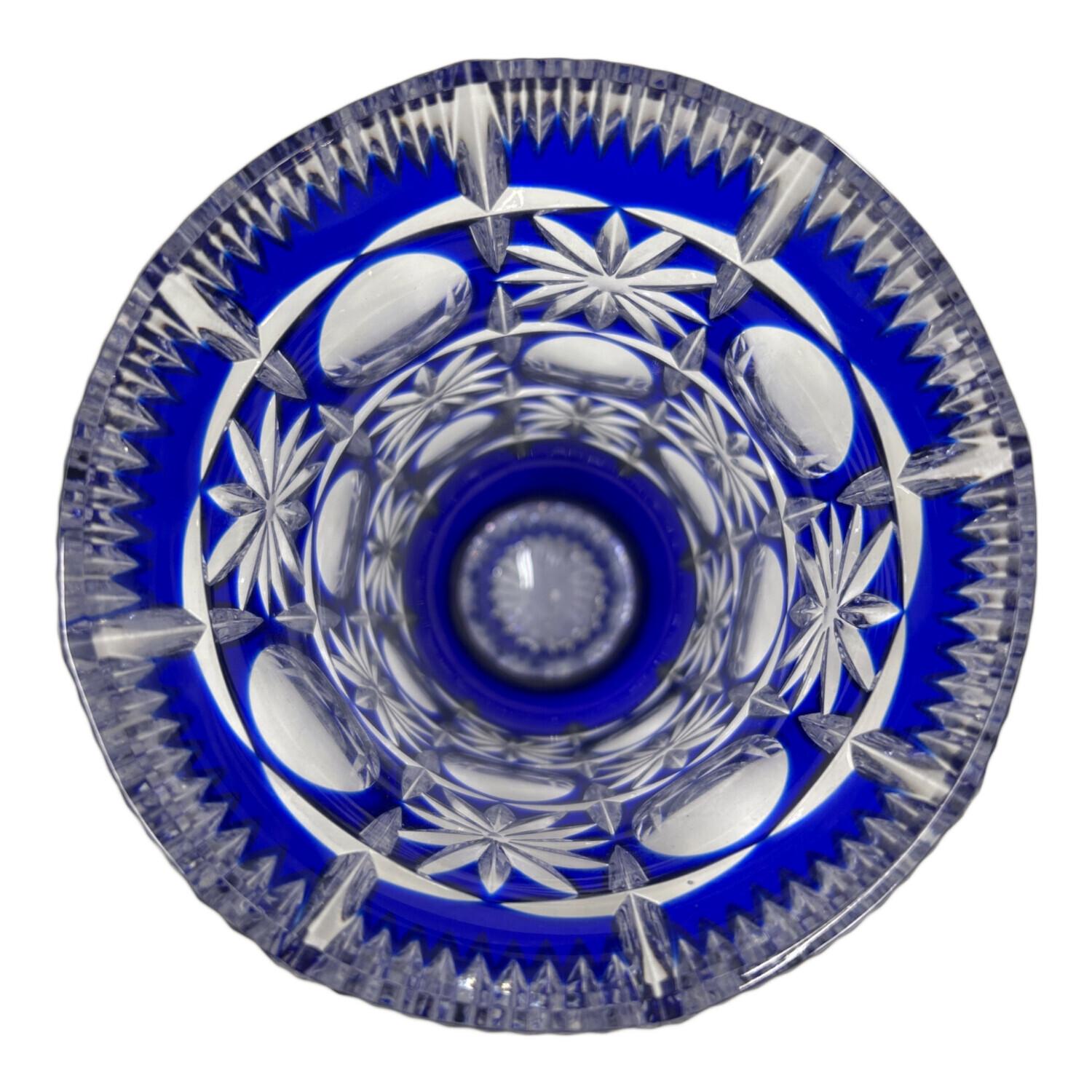 POLONIA カットガラス 花瓶 青 箱つき POLONIA カットガラス 花瓶 青