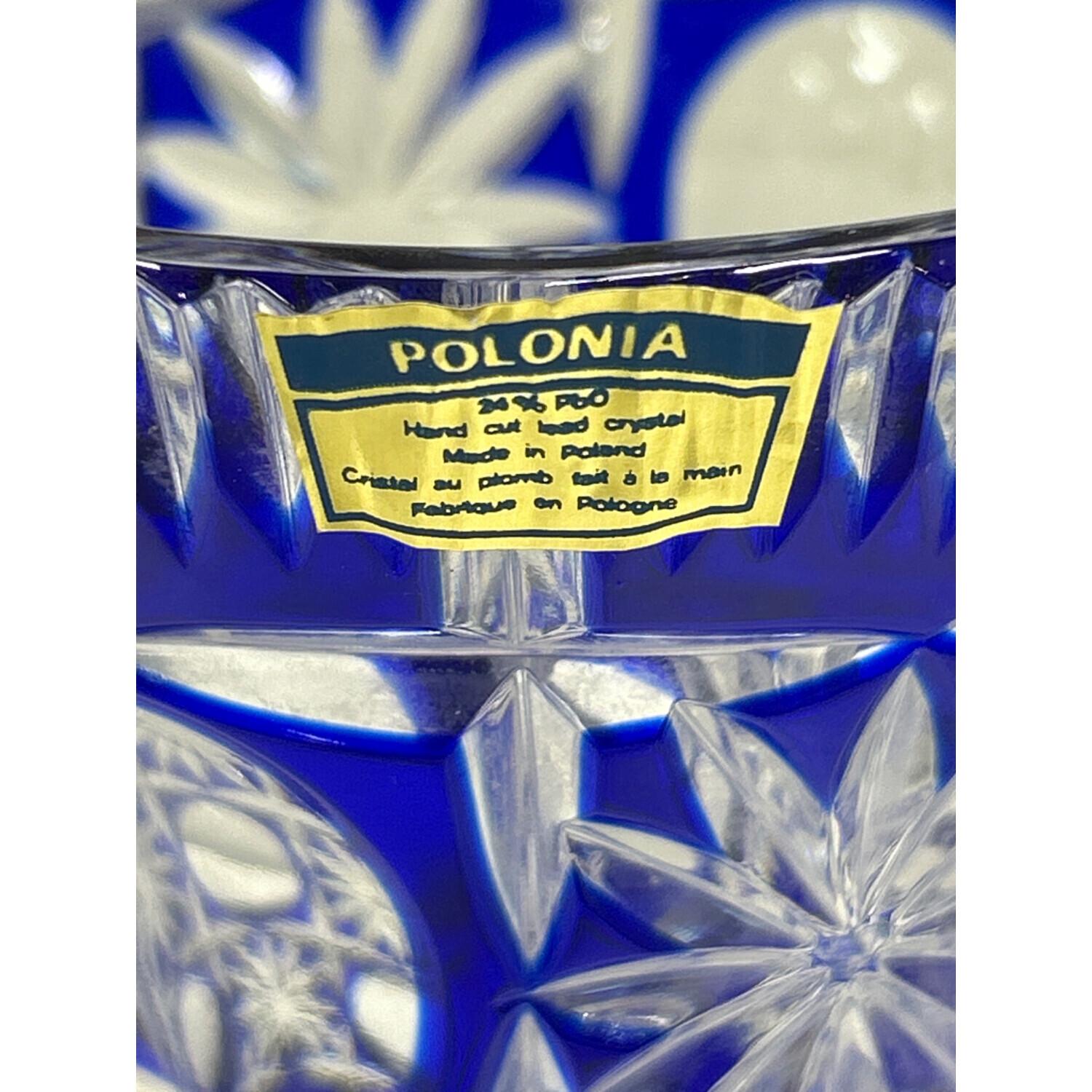 POLONIA 青色クリスタルガラス花瓶 ポーランド製 POLONIA クリスタル