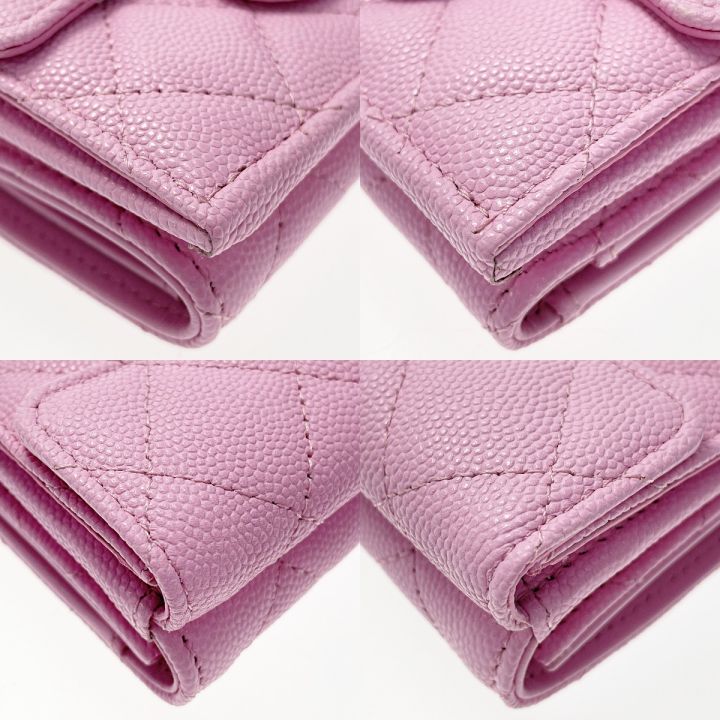 CHANEL シャネル フラップウォレット ピンク 3つ折り財布 キャビア