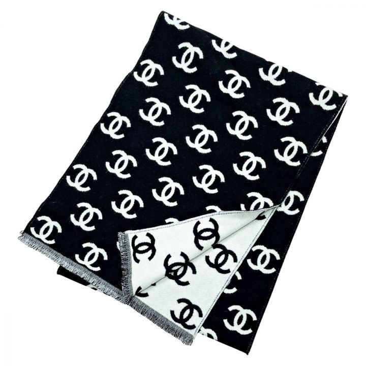 CHANEL シャネル ココマーク ブラック×ホワイト マフラー カシミヤ