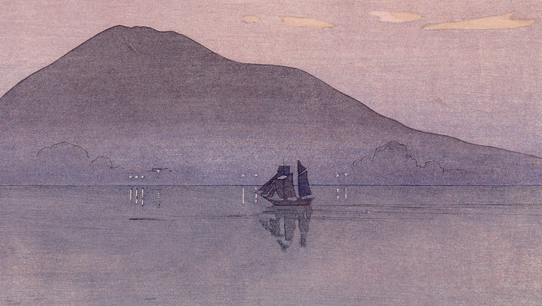 吉田博 櫻八題 鐘樓 オリジナル木版画 子を背に抱く母達 雨上がり 台紙