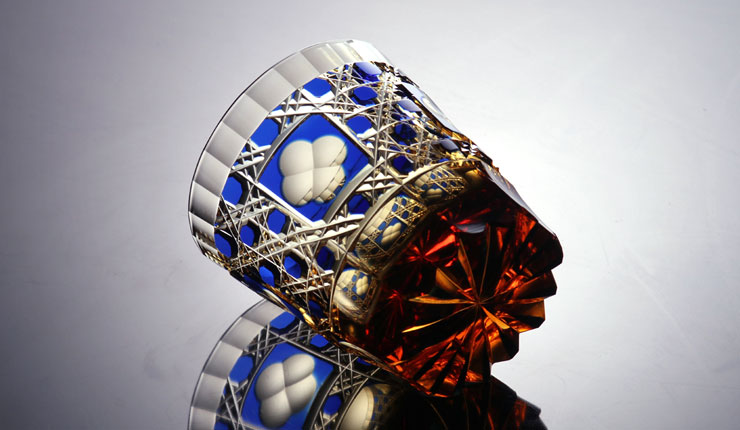 江戸切子 PR14ペアアンバーロックグラス・五輪の華2色セット | 江戸切子.jp