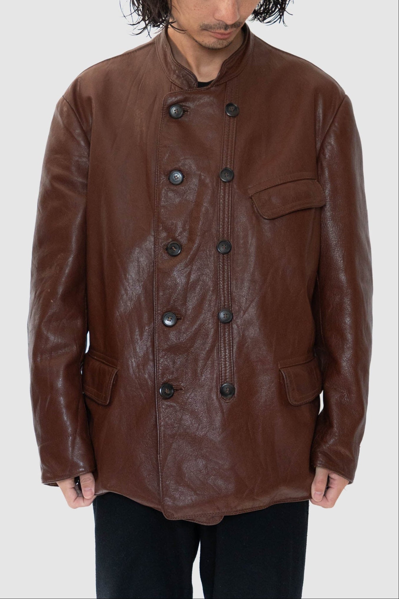 50s Sweden Work Goatskin Double Breasted Leather Jacket – edeak