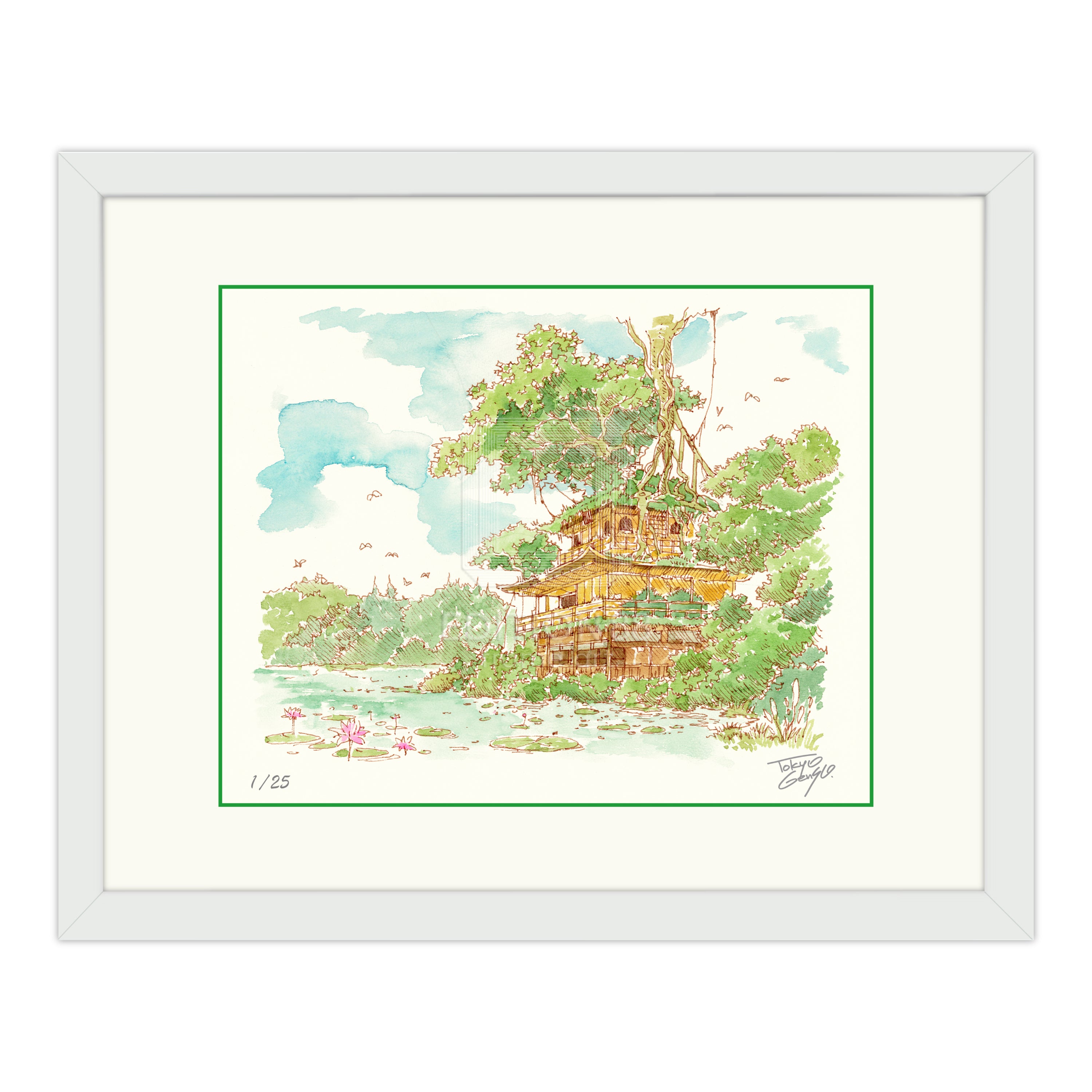 城景都「都道」リトグラフ 手彩 直筆サイン 在印 小売業者 菊花 从会