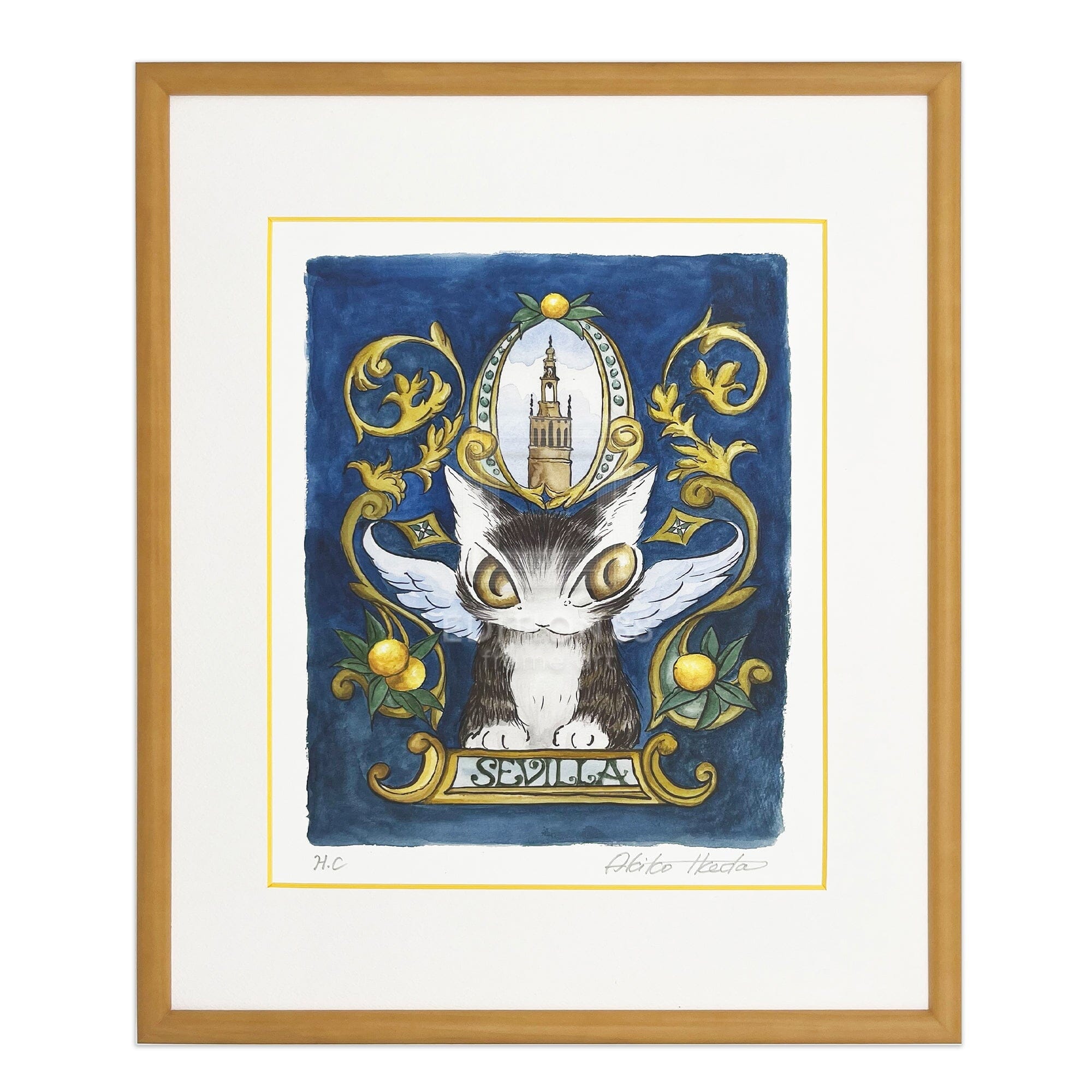 手作り額付き絵画 title「はるうららニャンコ」 手作り額付作品 「夢想