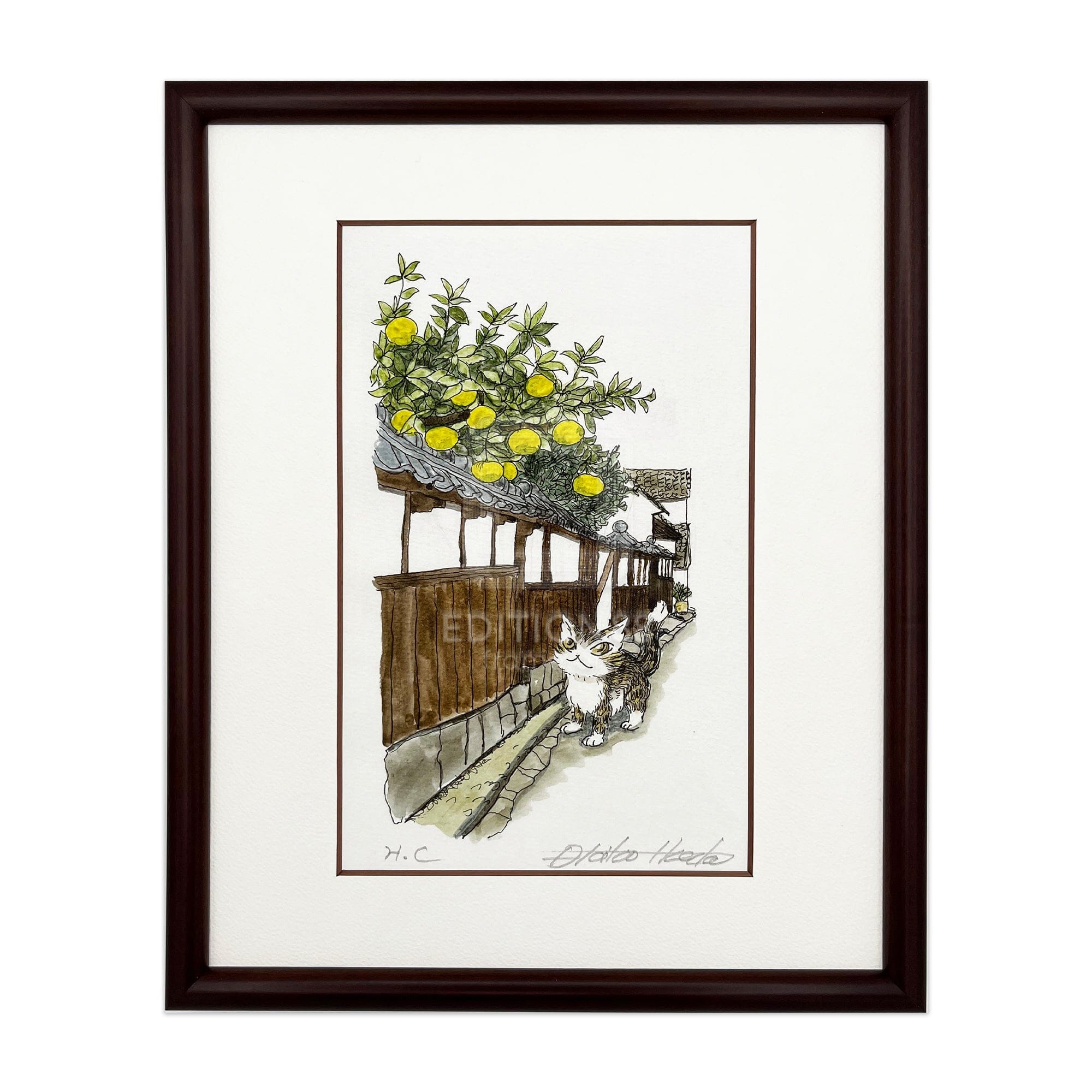 手作り額付き絵画 title「はるうららニャンコ」 手作り額付作品 「夢想