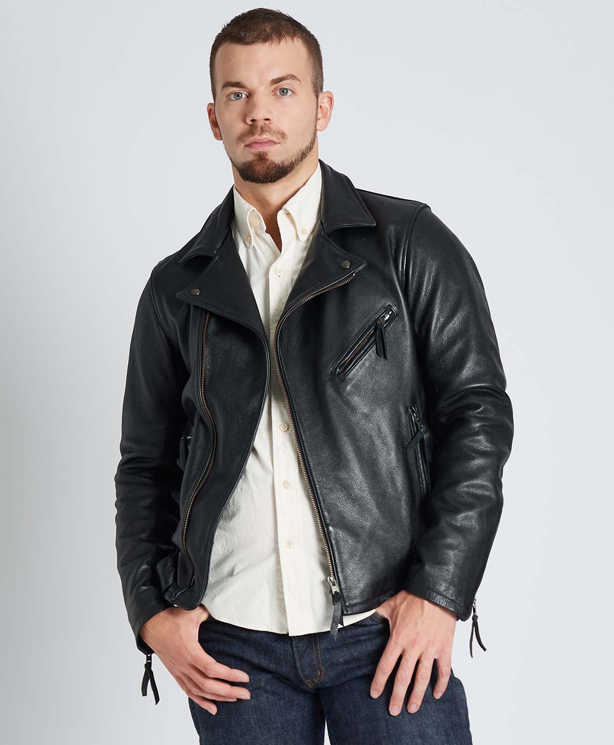 KADOYA ブラック ダブルライダースジャケット 革ジャン ダブル レザー