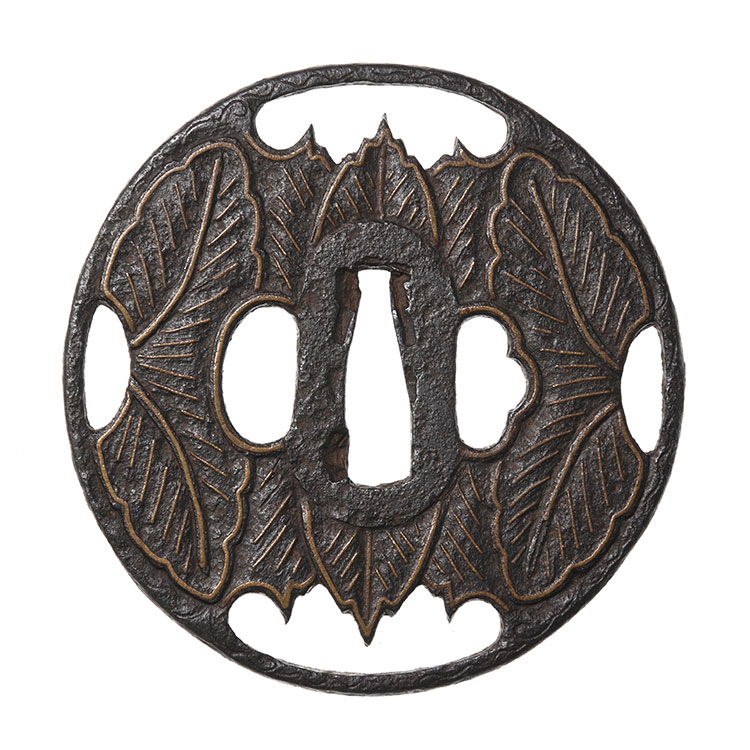 平安城象嵌 柏葉図鍔/鐔 保存刀装具 ｜日本刀販売は永楽堂