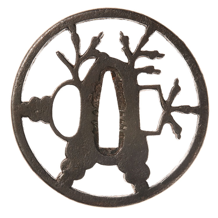 武具 刀装具 銅製 七宝三つ葉葵文 鍔 一對 桐箱付 V 4167