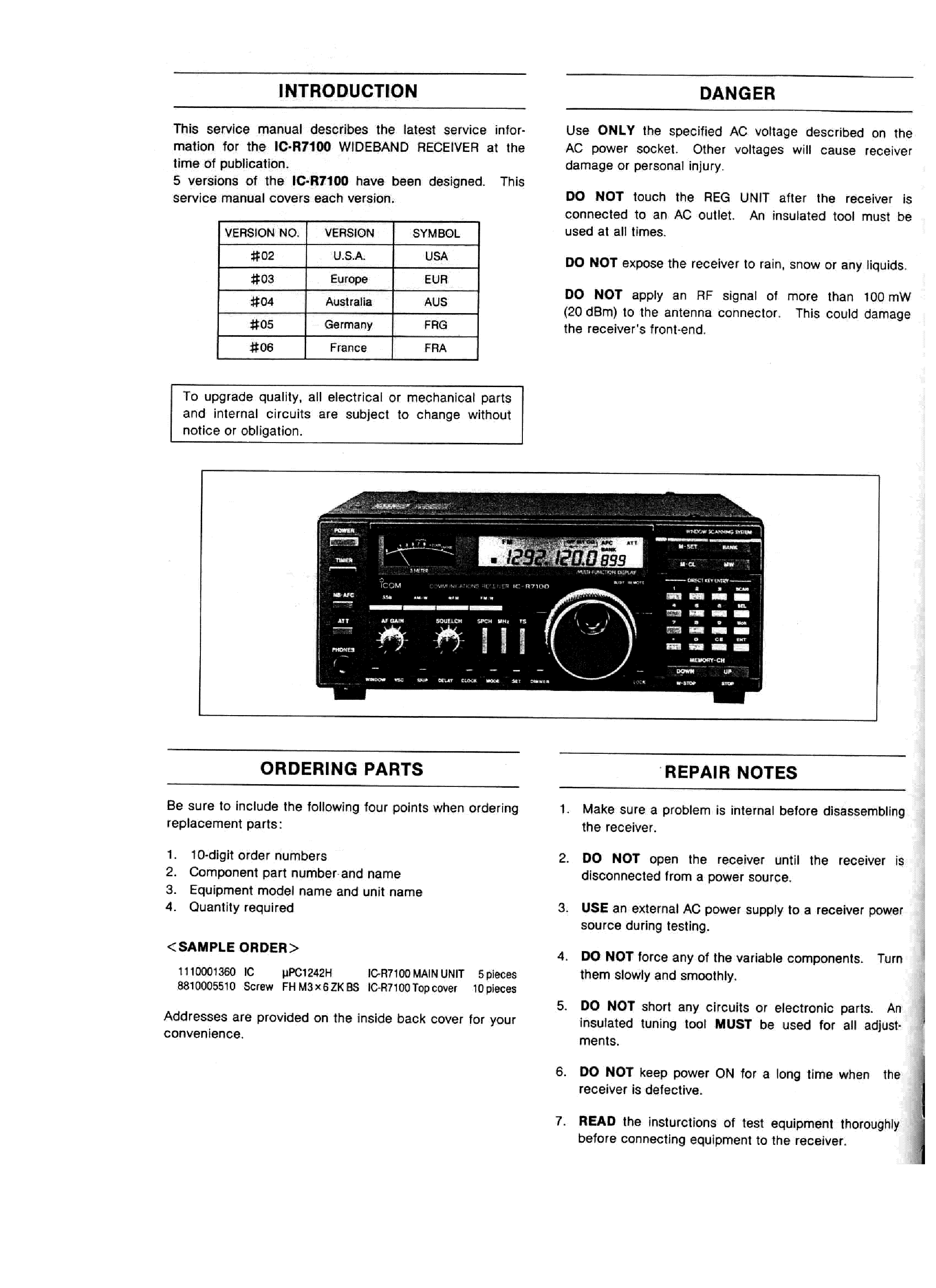 ICOM IC-R7100 SERVICE MANUAL Service Manual download, schematics